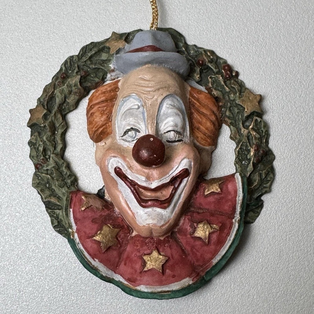 Vintage Clown Christmas Ornament Wreath Resin Wall Hanging Holiday‎ Decor 80s